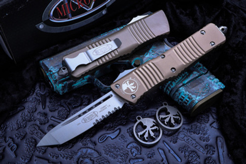 Microtech Combat Troodon OTF Automatic Knife Tan 3.8" Tanto Satin Serrated 144-5TA