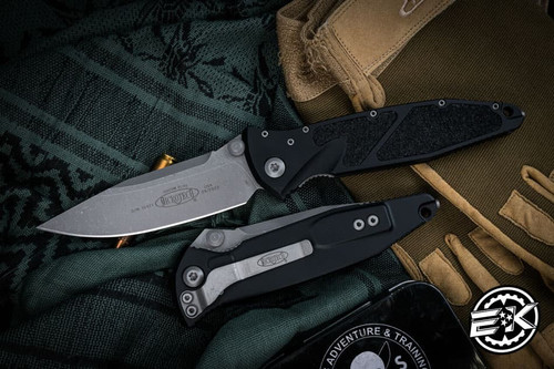 Microtech Socom Elite Manual Folding Knife Black Aluminum/Grip Inlay 4" M390 Clip Point Stonewash Apocalyptic 160-10AP