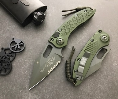 Microtech/Borka Blades Stitch Green Auto M390 Part Serrated 169-2GR
