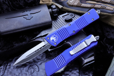 Microtech Combat Troodon OTF Automatic Knife Purple D/E 3.8" M390 Satin Dagger 142-4PU