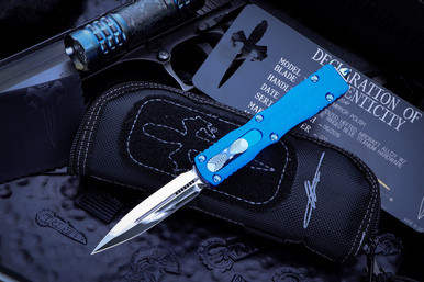 Microtech Custom/Marfione Dirac Blue D/E Dagger Mirror Polish