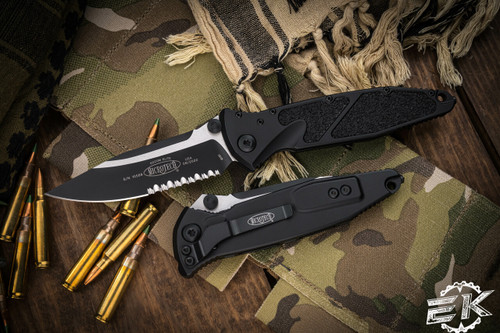 Microtech Socom Elite Manual Folding Knife Black 4\" Clip-Point Black Serrated 160-2T