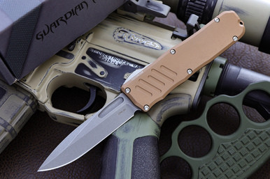 Guardian Tactical RECON-035 Tan OTF Automatic Knife 3.3" Drop Point Stonewash 97511