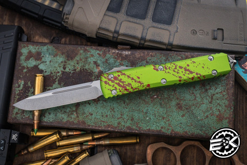 Microtech Zombie Tech Ultratech Green/Red 3.4" Drop Point Stonewash 121-10Z 