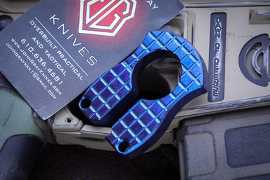 John Gray Keyper Blue Frag Pattern Anodized Titanium