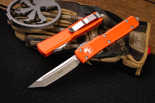 Microtech Ultratech OTF Automatic Knife Orange 3.4" Tanto Stonewash 123-10OR 