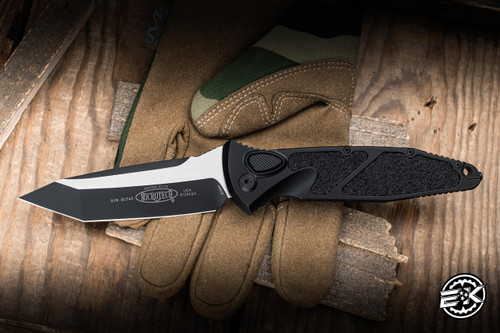 Microtech Socom Elite Automatic Folding Knife Aluminum/Grip Inlay 4\" M390 Tanto Black 161A-1T