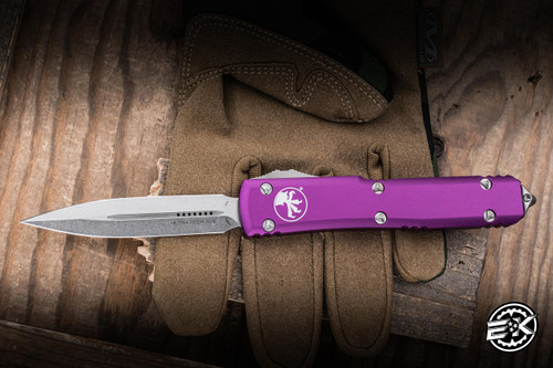 Microtech Ultratech Automatic OTF Knife Violet  Aluminum 3.4" M390 Dagger Stonewash 122-10VI