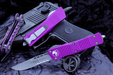 Microtech Troodon OTF Automatic Knife Violet S/E 3" Stonewash Serrated 139-11VI