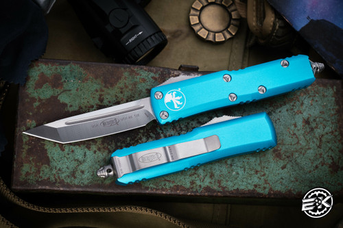 Microtech UTX-85 OTF Automatic Knife Turquoise 3.1\" Tanto Satin  233-4TQ