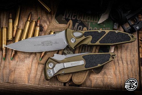 Microtech Socom Elite Automatic Folding Knife OD Green Aluminum/Grip Inlay 4\" M390 Apocalyptic 160A-10APOD