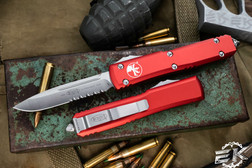 Microtech Ultratech OTF Automatic Knife Red 3.4" Drop Point Satin Serrated 121-5RD