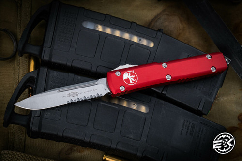 Microtech Ultratech Red OTF 3.4\" Stonewash Serrated 121-11RD