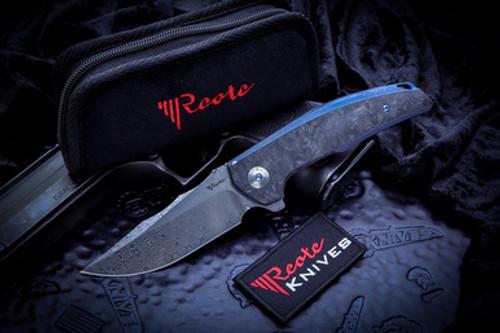 Reate Knives J.A.C.K. Integral Blue Ti/Carbon Fiber Damasteel Blade