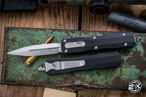 Microtech Dirac OTF Automatic Knife Black Hefted Alloy 2.8" M390 Dagger Stonewash 225-10