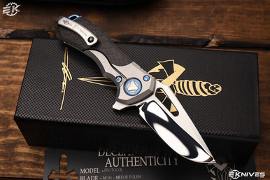 Marfione Custom Protocol Flipper Carbon Fiber Blue Accents 2.75" Mirror Polish