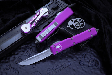 Microtech Ultratech OTF Automatic Knife Violet 3.4\" Tanto Stonewash 123-10VI