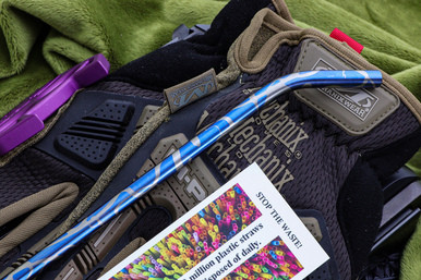 TiConnector Titanium Bent Drinking Straw Blue Camo Anodized 10"