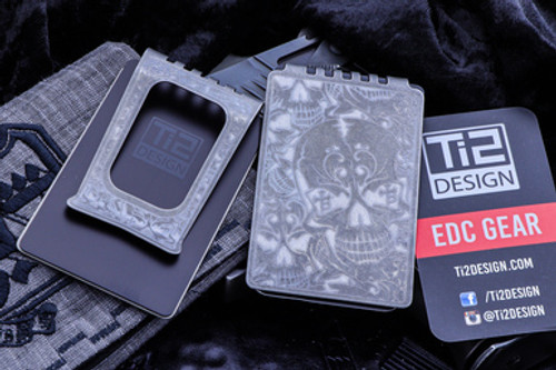 Ti2 Design/Borka Blades Minimalist Wallet Titanium Skull Etched Money Clip