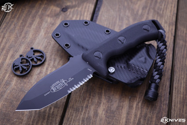 Microtech Currahee Black Fixed Blade 4.5" Tanto Serrated 103-2