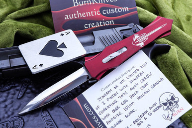 Burn Knives Stingray Red OTF D/A 4" Dagger Hollow Ground Polished