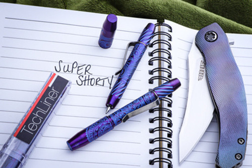 Ti2 Design Techliner Super Shorty Pen 4" Blurple Hawaiian Etch Twisted Ends Magnetic Cap