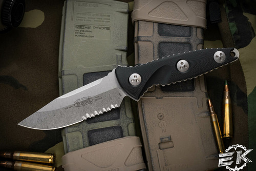 Microtech Socom Alpha Mini Fixed Blade Knife Black G10 3.75" Stonewash Serrated 113M-11