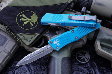Microtech Troodon OTF Automatic Knife Turquoise D/E 3" (Dagger Stonewash Serrated) 138-12DTQ