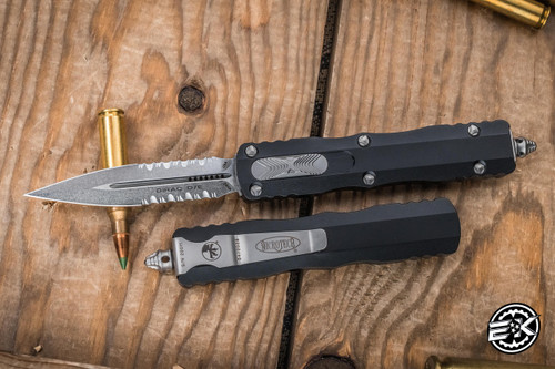 Microtech Dirac OTF Automatic Knife 2.8" M390 Dagger Serrated Stonewash 225-11