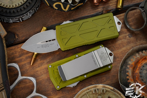 Microtech Exocet Money Clip OTF Knife OD Green 1.9\" Stonewash 157-10OD