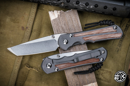 Chris Reeve Knives Large Inkosi Folding Knife Sandblasted Titanium, Natural Canvas Micarta Inlay 3.6\" MagnaCut Tanto  LIN-1046