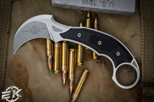 Microtech/Bastinelli ICONIC Karambit Fixed Blade Knife 2.25\" Hawkbill Stonewash 118-10R