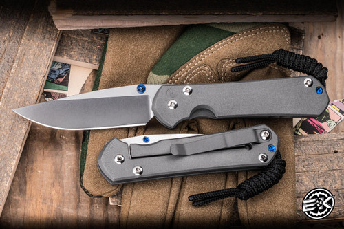 Chris Reeve Knives Small Sebenza 31 Folding Knife Sandblasted Titanium 3" MagnaCut Drop Point Stonewash S31-1000