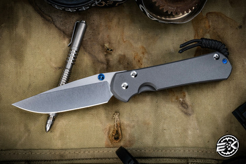 Chris Reeve Knives Large Sebenza 31 Folding Knife Sandblasted Titanium 3.6" MagnaCut Drop Point Stonewash L31-1000