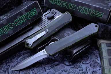 Heretic Knives Manticore X Breakthrough Green OTF Automatic (3.75" Stonewash Recurve)