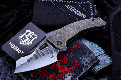 Borka Blades/Bond Knives Custom "Shylock" Knife Tiki Etch TRD Coated 3.75" Satin Borka Pattern
