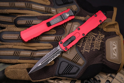Microtech Dirac OTF Automatic Knife Red 3" Dagger Black Serrated 225-2RD