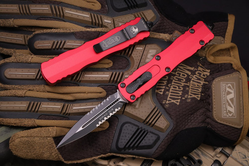Microtech Dirac OTF Automatic Knife Red 3\" Dagger Black Serrated 225-2RD