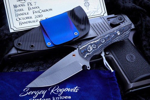 ExtremAddiction (Sergey Rogovets) FX7 Fat Carbon Blue Fixed Blade Knife 4" Elmax