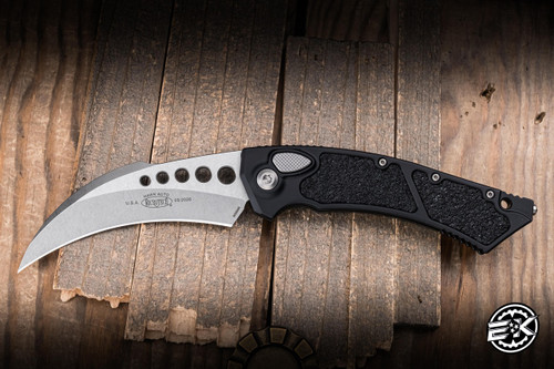 Microtech Hawk Automatic Folding Knife Black Aluminum/Grip Tape 3.95" M390 Hawkbill Stonewash 166-10