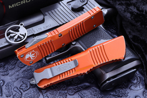 Microtech Combat Troodon OTF Automatic Knife Orange D/E 3.8" Double Serrated Black 142-D3DOR