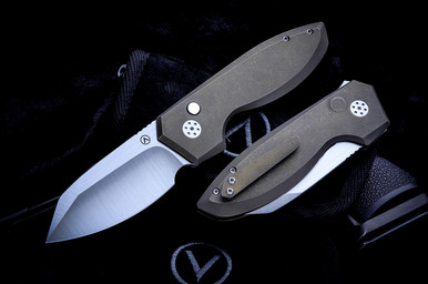 Alliance Designs "Slim Pickins" Bronze Stonewash Flipper Button Lock Knife, Satin M390