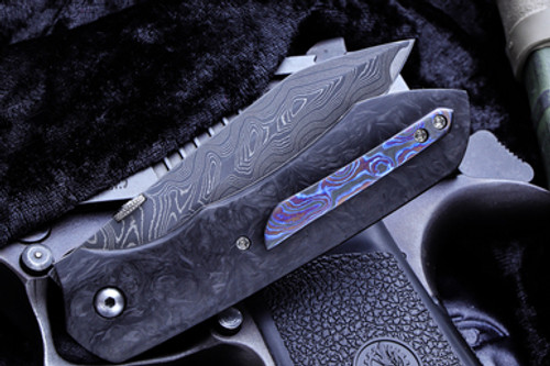 Scott Hansen Knives "Sever" Carbon Fiber, Timascus Clip,  3.4" Damascus (Preowned)