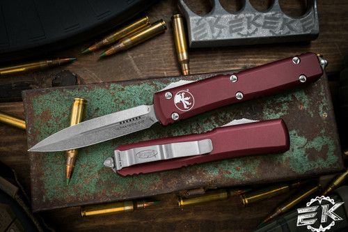 Microtech Ultratech OTF Automatic Knife Merlot Red 3.4" Dagger Stonewash 122-10MR