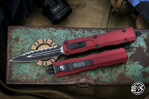 Microtech Dirac OTF Automatic Knife Merlot Red D/E 3" Dagger Black Full Serrated 225-3MR