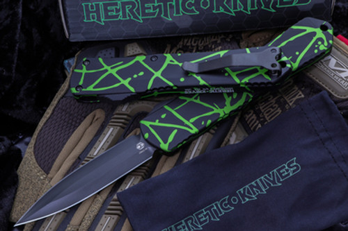 Heretic Knives Manticore X Green Splash OTF Automatic (3.75" D/E DLC Dagger)