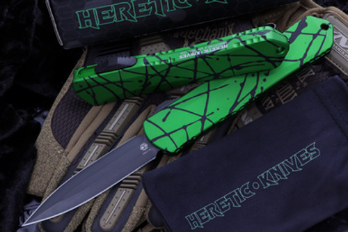 Heretic Knives Manticore X Toxic Green/Black Splash OTF Automatic (3.75" D/E DLC Dagger)