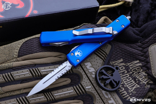 Microtech UTX-70 Blue OTF Automatic Knife D/E 2.4" 204P Dagger Satin Serrated 147-5BL