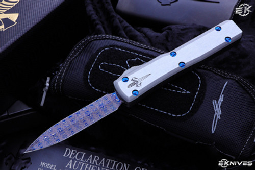 Microtech/Marfione Custom Ultratech Stainless OTF Automatic D/E 3.4" Dagger Shark Tooth Damascus