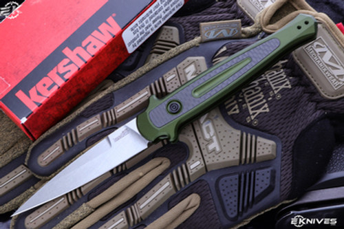 Kershaw Launch 8 Automatic Green/CF 3.5" Stonewash Spear Point